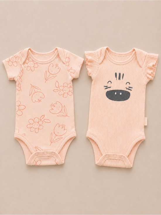 Huggies Other - Huggies Hugwear - 2 Light Pink Onesies - Floral & Animal (Cotton) - NB